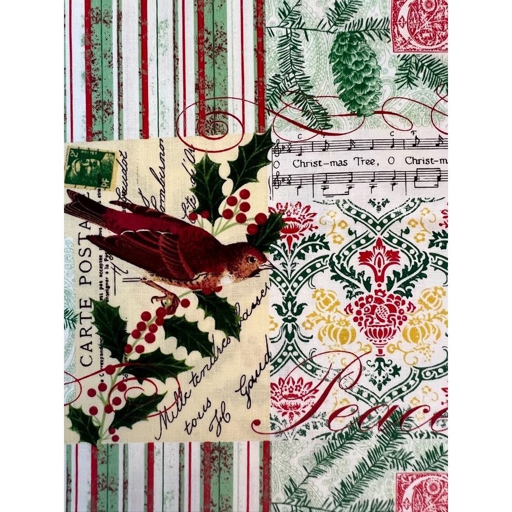 Fabric VTG Cardinal Noel Music Sheet Collage Baroque Christmas Botanical 71"x44"
